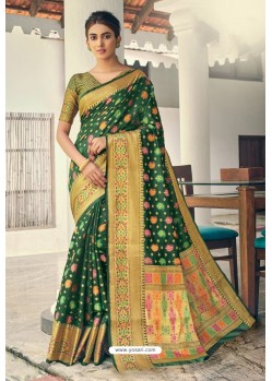 Dark Green Designer Festival Wear Heavy Banarasi Silk Sari