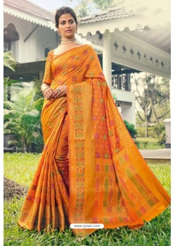 Mustard Designer Festival Wear Heavy Banarasi Silk Sari