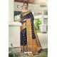 Navy Blue Designer Festival Wear Heavy Banarasi Silk Sari