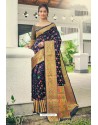 Navy Blue Designer Festival Wear Heavy Banarasi Silk Sari