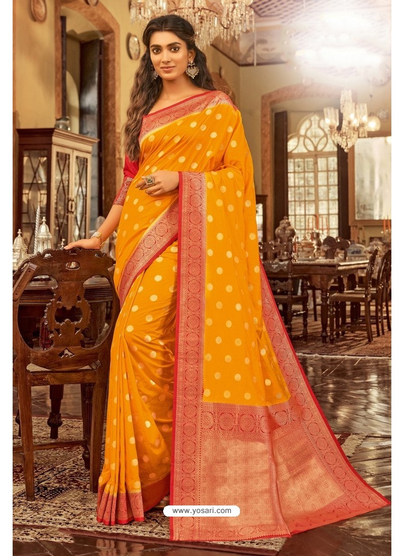 Buy Yellow Designer Festival Wear Chanderi Cotton Sari | Party Wear Sarees
