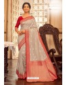 Light Grey Designer Festival Wear Chanderi Cotton Sari