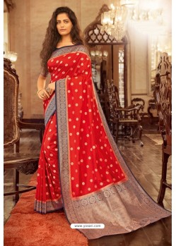 Red Designer Festival Wear Chanderi Cotton Sari