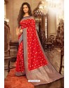 Red Designer Festival Wear Chanderi Cotton Sari