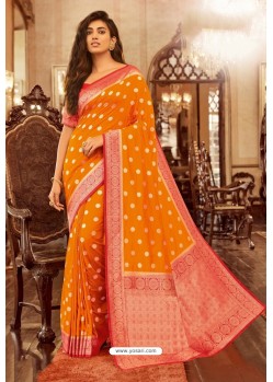 Orange Designer Festival Wear Chanderi Cotton Sari