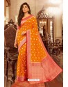 Orange Designer Festival Wear Chanderi Cotton Sari