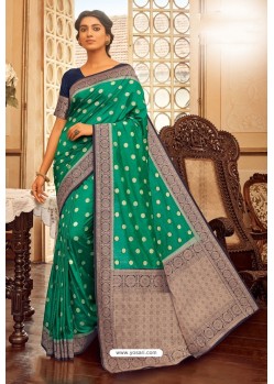 Jade Green Designer Festival Wear Chanderi Cotton Sari