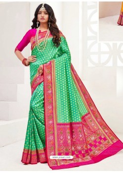 Jade Green Latest Party Wear Designer Upada Silk Sari