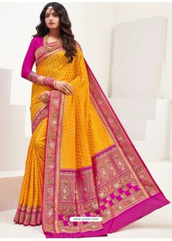 Mustard Latest Party Wear Designer Upada Silk Sari