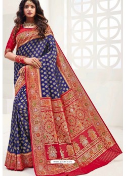 Dark Blue Latest Party Wear Designer Upada Silk Sari