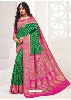 Forest Green Latest Party Wear Designer Upada Silk Sari