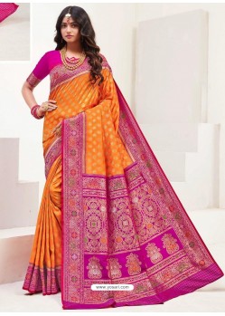 Orange Latest Party Wear Designer Upada Silk Sari