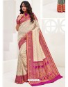 Off White Latest Party Wear Designer Upada Silk Sari