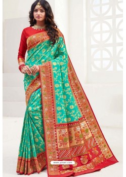 Aqua Mint Latest Party Wear Designer Upada Silk Sari