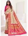 Light Beige Latest Party Wear Designer Upada Silk Sari