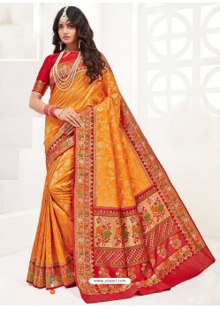 Orange Latest Party Wear Designer Upada Silk Sari