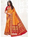 Orange Latest Party Wear Designer Upada Silk Sari