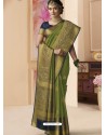 Green Designer Classic Wear Silk Tissue Crush Sari