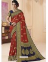 Red Designer Classic Wear Silk Tissue Crush Sari