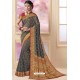 Dark Grey Designer Classic Wear Silk Tissue Crush Sari