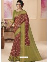 Maroon Designer Classic Wear Silk Tissue Crush Sari