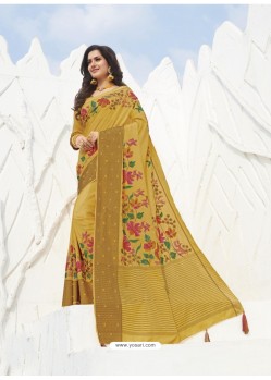 Mustard Latest Designer Party Wear Raw Silk Sari