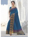 Dark Blue Latest Designer Party Wear Raw Silk Sari