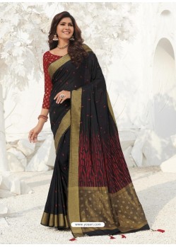 Black Latest Designer Party Wear Raw Silk Sari