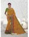 Mustard Latest Designer Party Wear Raw Silk Sari