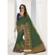 Dark Green Latest Designer Party Wear Raw Silk Sari