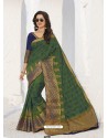 Dark Green Latest Designer Party Wear Raw Silk Sari