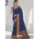 Dark Blue Latest Designer Party Wear Raw Silk Sari