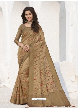 Beige Latest Designer Party Wear Raw Silk Sari