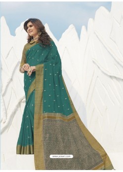 Aqua Mint Latest Designer Party Wear Raw Silk Sari