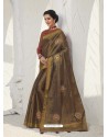 Gold Latest Designer Party Wear Raw Silk Sari