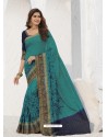 Blue Latest Designer Party Wear Raw Silk Sari
