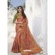Peach Latest Designer Party Wear Raw Silk Sari