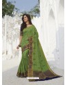 Green Latest Designer Party Wear Raw Silk Sari