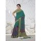 Turquoise Latest Designer Party Wear Raw Silk Sari