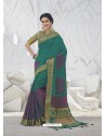 Turquoise Latest Designer Party Wear Raw Silk Sari