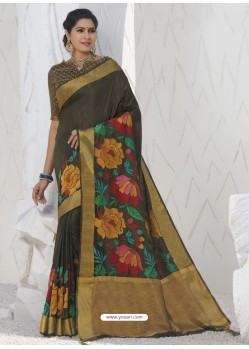 Mehendi Latest Designer Party Wear Raw Silk Sari