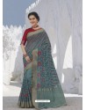 Grey Latest Designer Party Wear Raw Silk Sari