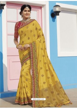 Yellow Latest Designer Traditional Wear Raw Silk Sari