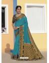 Blue Latest Designer Traditional Wear Raw Silk Sari