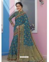 Blue Latest Designer Traditional Wear Raw Silk Sari