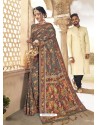 Grey Latest Designer Traditional Wear Silk Sari