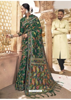 Dark Green Latest Designer Traditional Wear Silk Sari