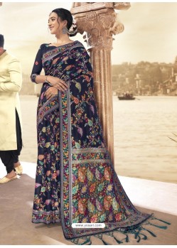 Navy Blue Latest Designer Traditional Wear Silk Sari