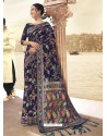 Navy Blue Latest Designer Traditional Wear Silk Sari