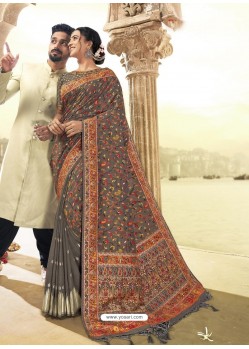 Taupe Latest Designer Traditional Wear Silk Sari